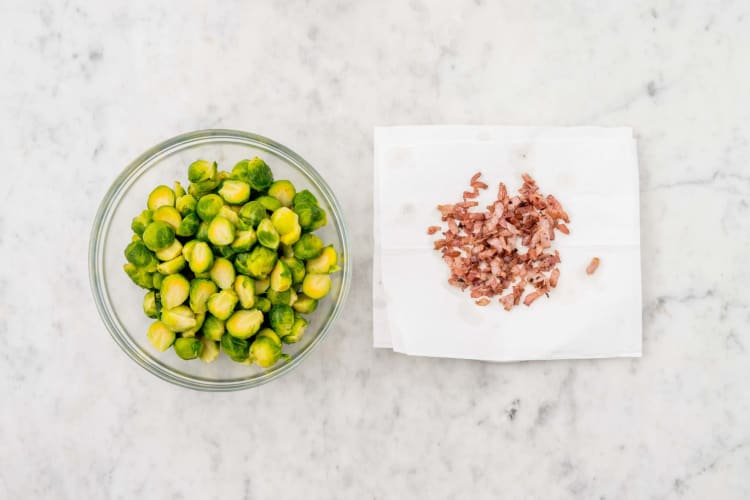 Prep sprouts & finish bacon
