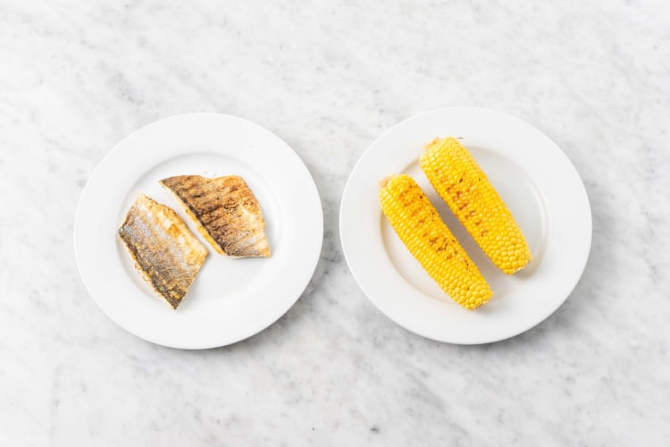 Grill barramundi and corn