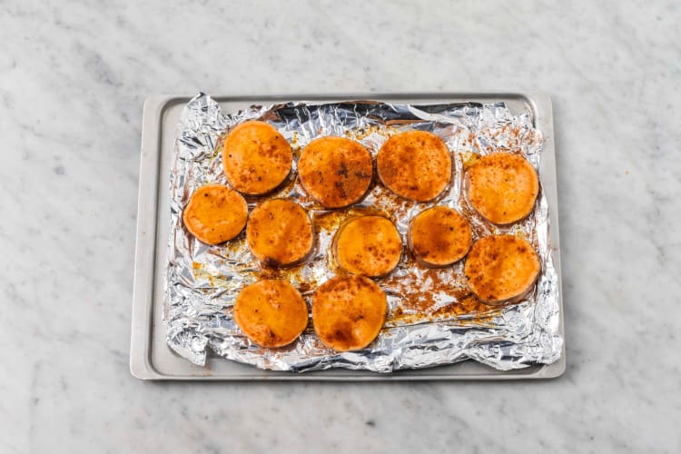 Broil sweet potato rounds