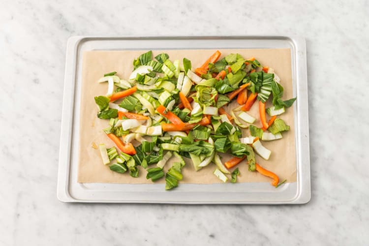 Roast bok choy and peppers
