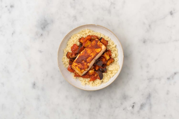 Harissa Salmon with Herby Couscous - Easy Peasy Foodie