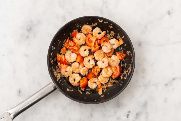 Cook shrimp and veggies