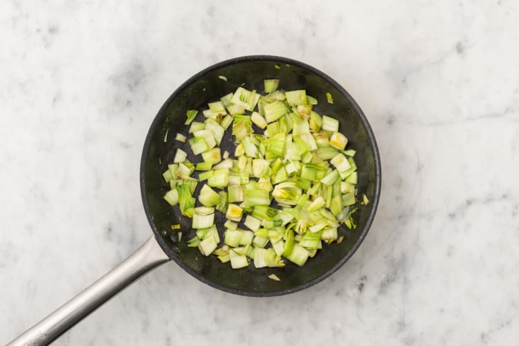 Cook bok choy stems