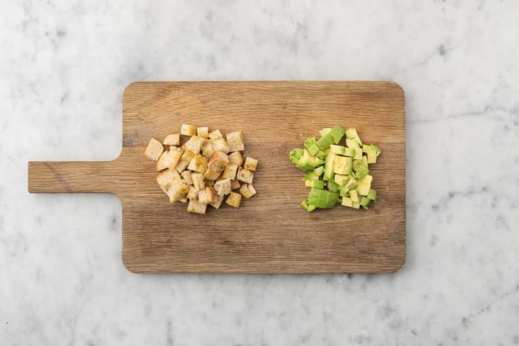 Prep avocado and grilled croutons