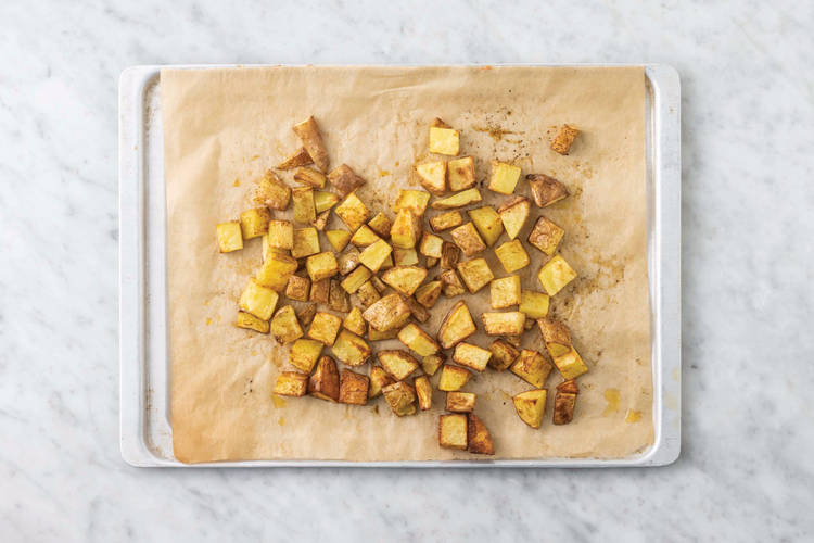 Baked Salmon & Roast PotatoFetta Salad with Cherry Tomatoes & Dill