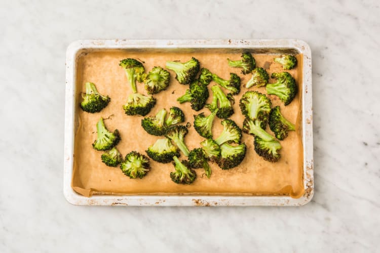 Roast broccoli and start prep