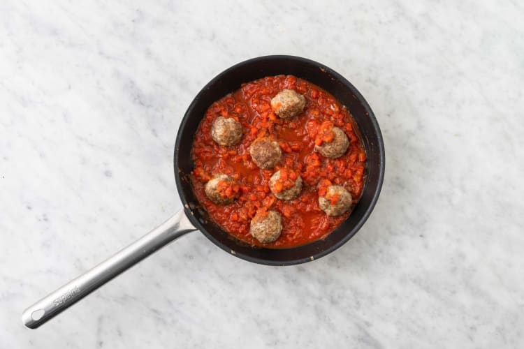 Finish sauce and meatballs