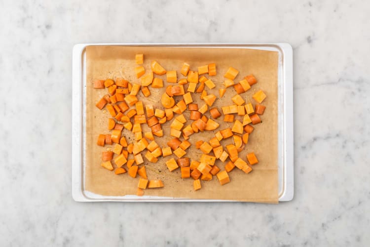 Roast carrots and sweet potatoes