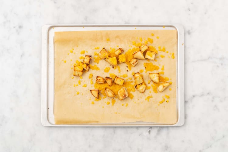 Make garlic-cheddar croutons