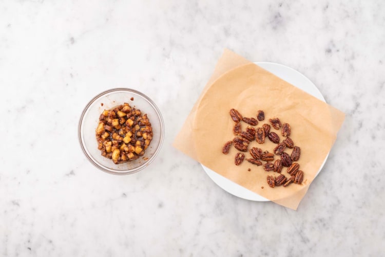 Make candied pecans and cook spiced apples