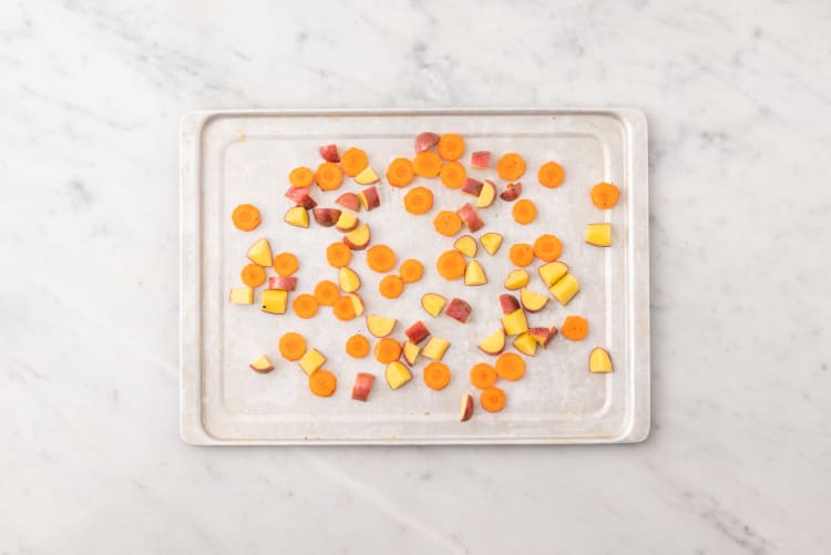 Prep and roast potatoes and carrots