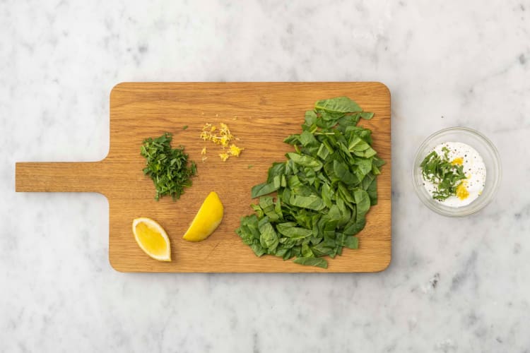 Prep remaining ingredients and make mint-yogurt sauce