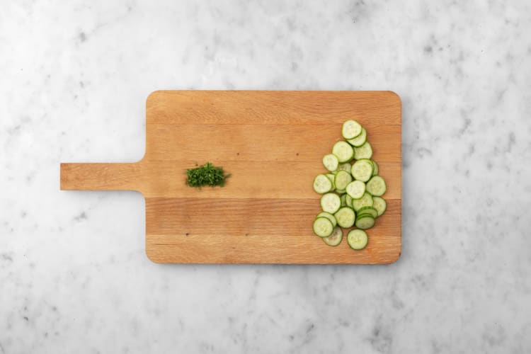 Pickle cucumbers, prep and make slaw