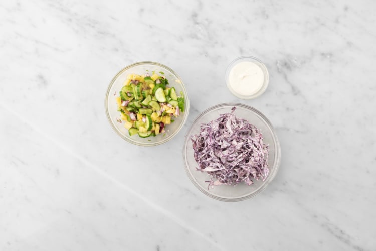 Make salsa and cabbage slaw