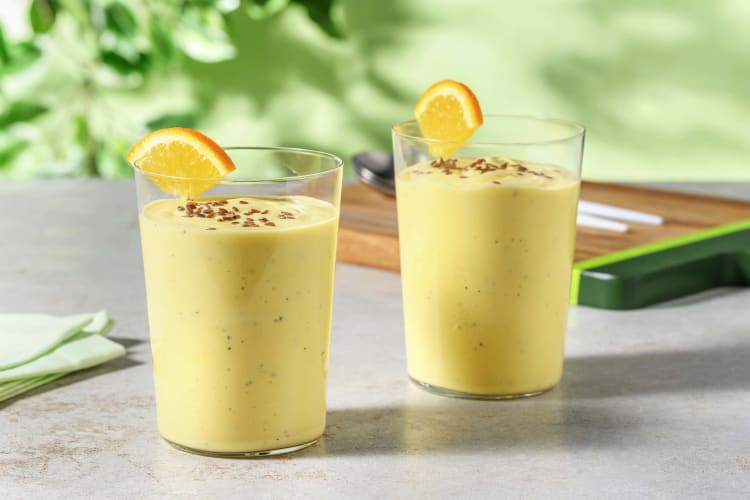 Orange dream smoothie met mango, perzik, passievrucht en sinaasappel