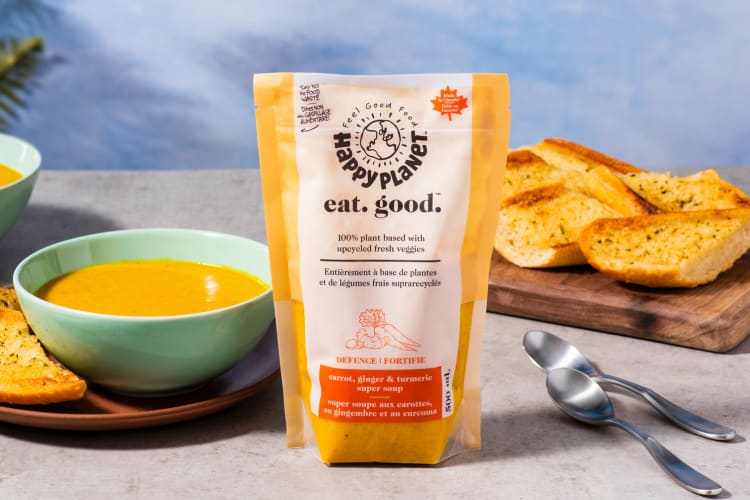 Happy Planet Carrot, Ginger & Turmeric Soup & Garlic Bread Bundle