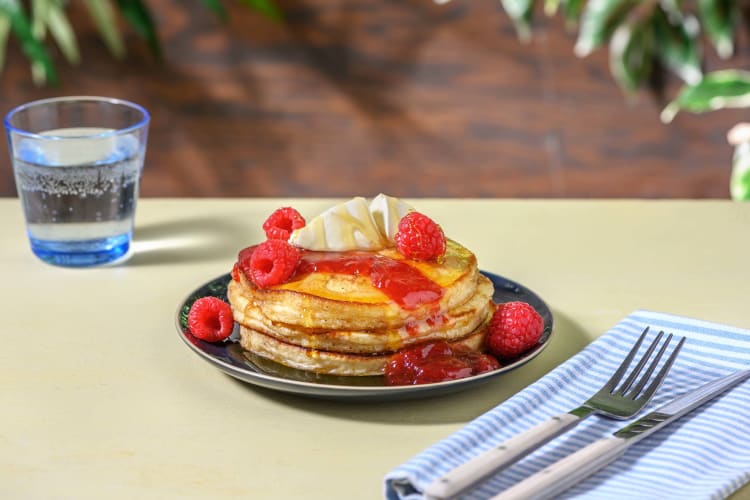 American pancakes met frambozen & mascarpone