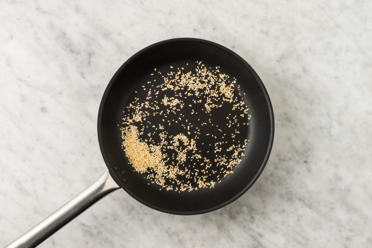 Cook farro and toast sesame seeds