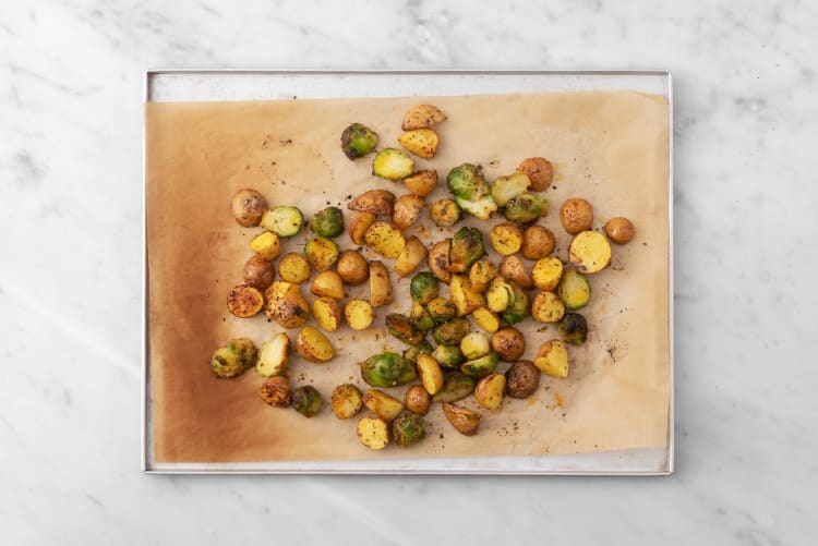 Roast potatoes and Brussels sprouts