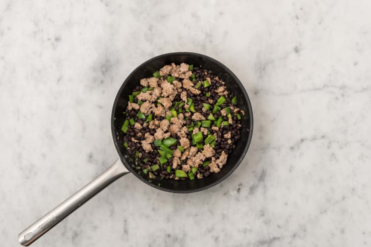 Cook beans and poblanos