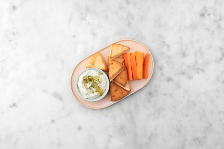 Assemble dill pickle dip and serve