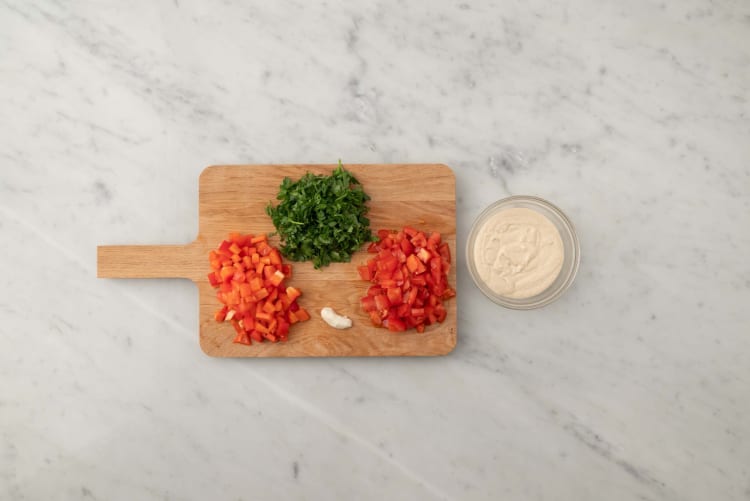 Prep and make garlic hummus drizzle