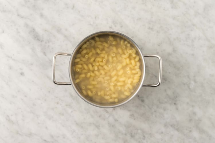 Boil cavatappi and prep