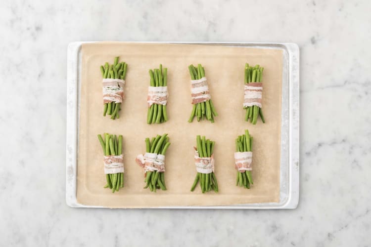Roast bacon-wrapped green beans