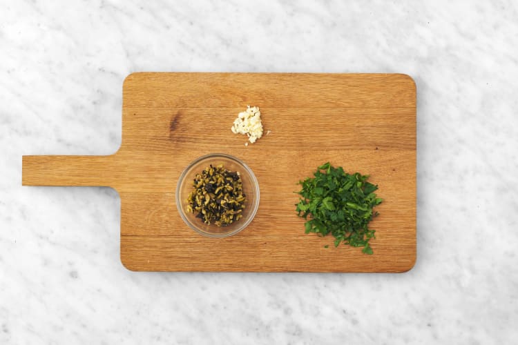 Prep and make olive gremolata