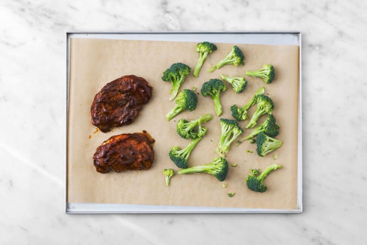 Cook pork and broccoli