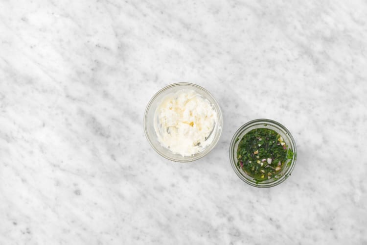 Make chimichurri and feta mayo