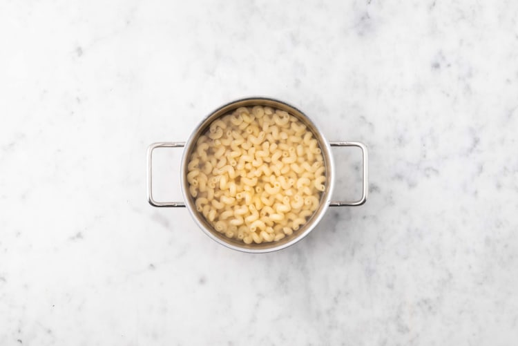 Boil cavatappi and prep