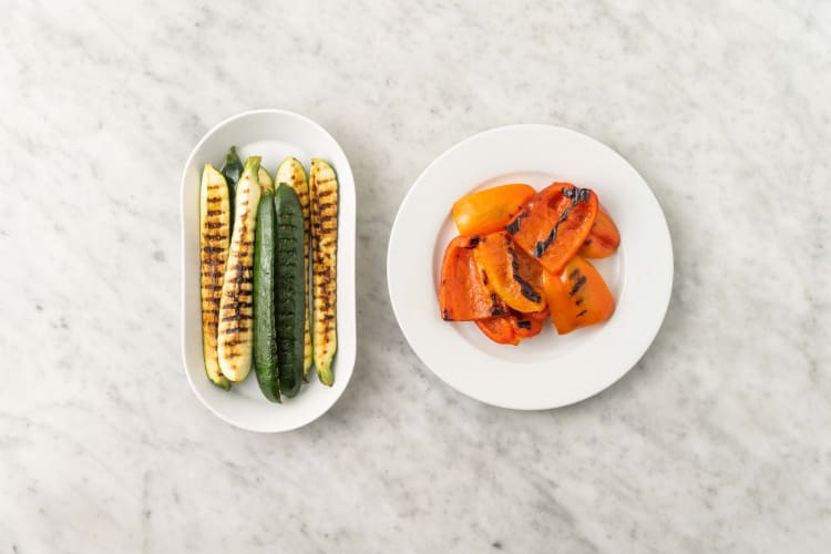 Grill peppers and zucchini