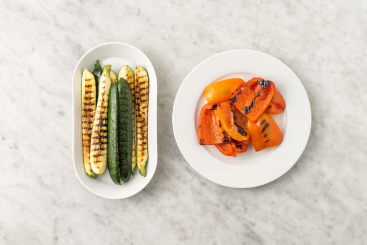 Grill peppers and zucchini