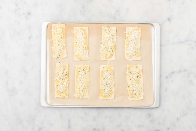 Assemble puff pastry sticks