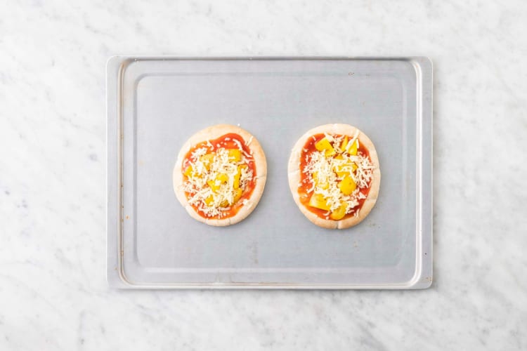 Assemble and bake pita pizzas