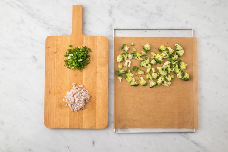 Prep veggies and season broccoli