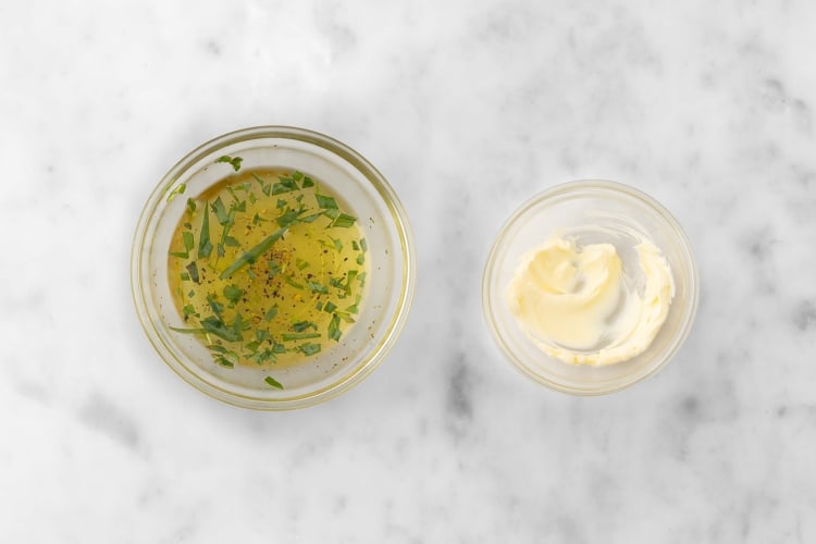 Make dressing and garlic butter