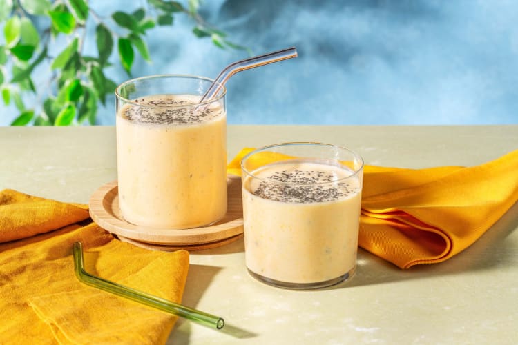 Orange dream smoothie met mango, perzik, passievrucht en sinaasappel