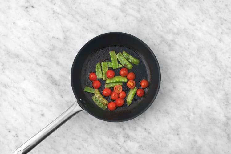 Cook veggies and prep scallops