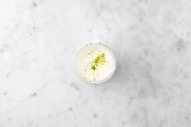 Make lime crema and dressing