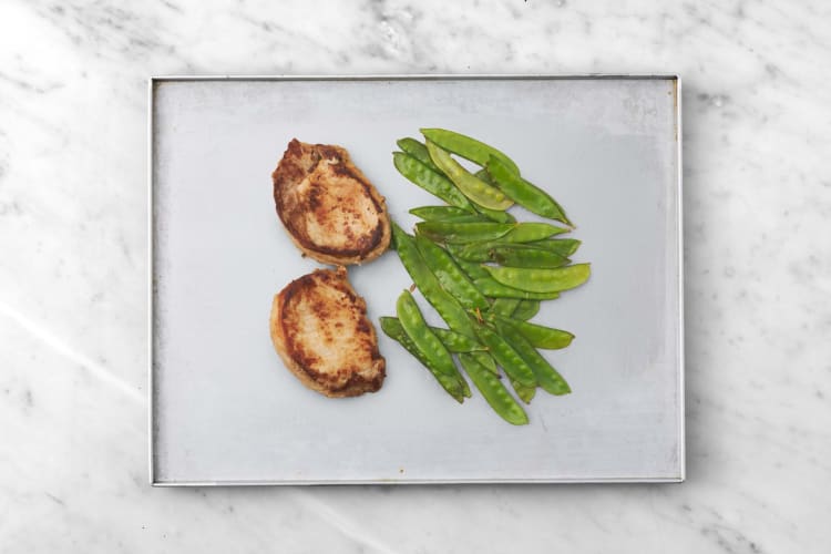 Roast pork and snap peas