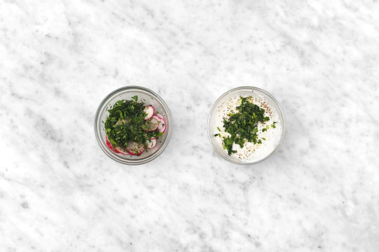 Season yogurt and radishes