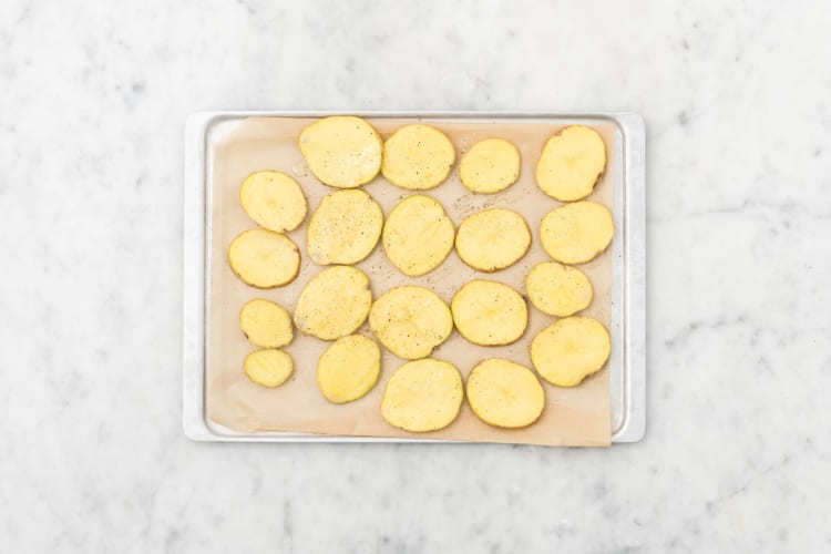 Cut and roast potato coins