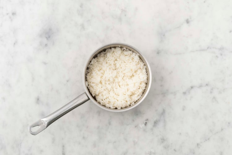 Cook rice and start prep