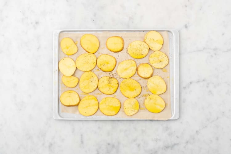 Prep and roast potato coins