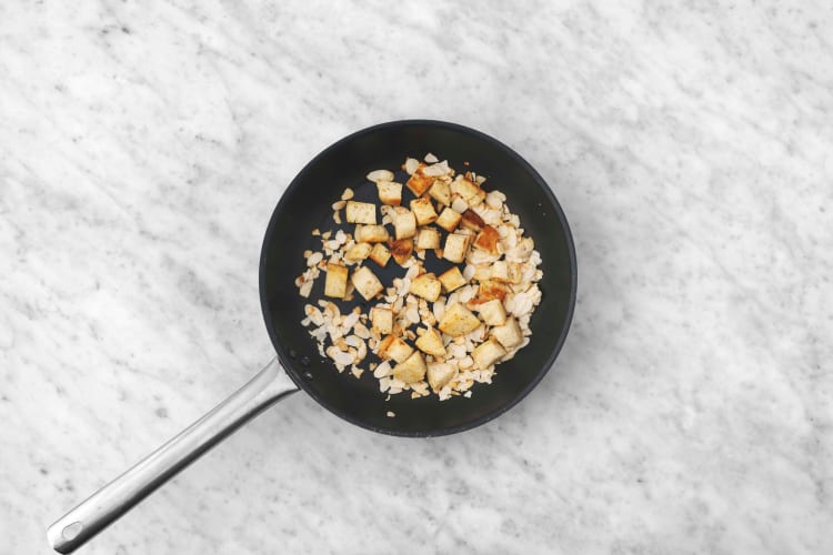 Toast croutons and almonds