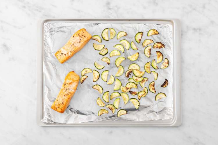 Broil salmon and zucchini