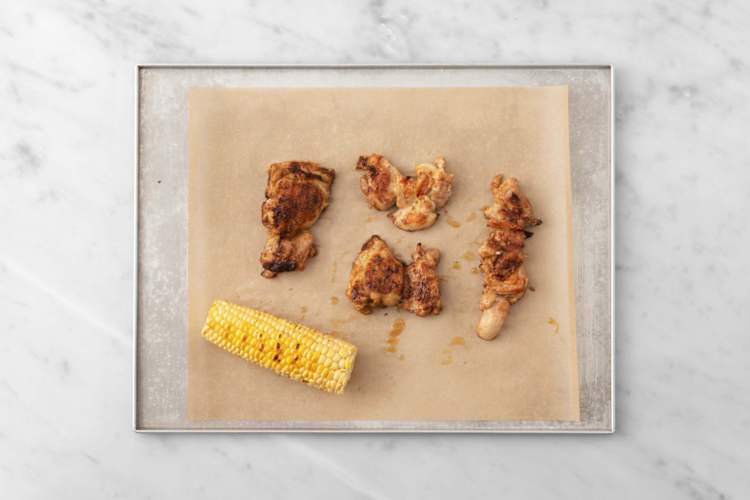 Grill chicken and corn