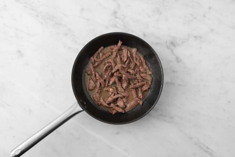 Cook the beef strips